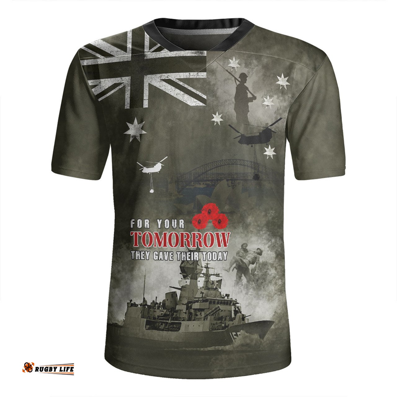 Australia V-Neck Rugby Jerseys Anzac Day Lest We Forget For Your Tomorrow They Gave Their Today