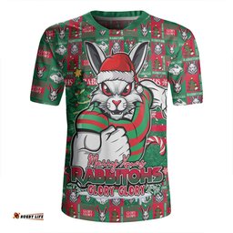 South Sydney Rabbitohs V-Neck Rugby Jerseys Merry Ugly Christmas Comic Style