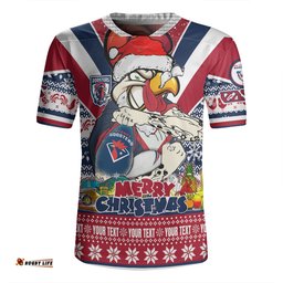 Sydney Roosters Christmas Custom V-Neck Rugby Jerseys - Easts Rooster Santa Aussie Big Things V-Neck Rugby Jerseys