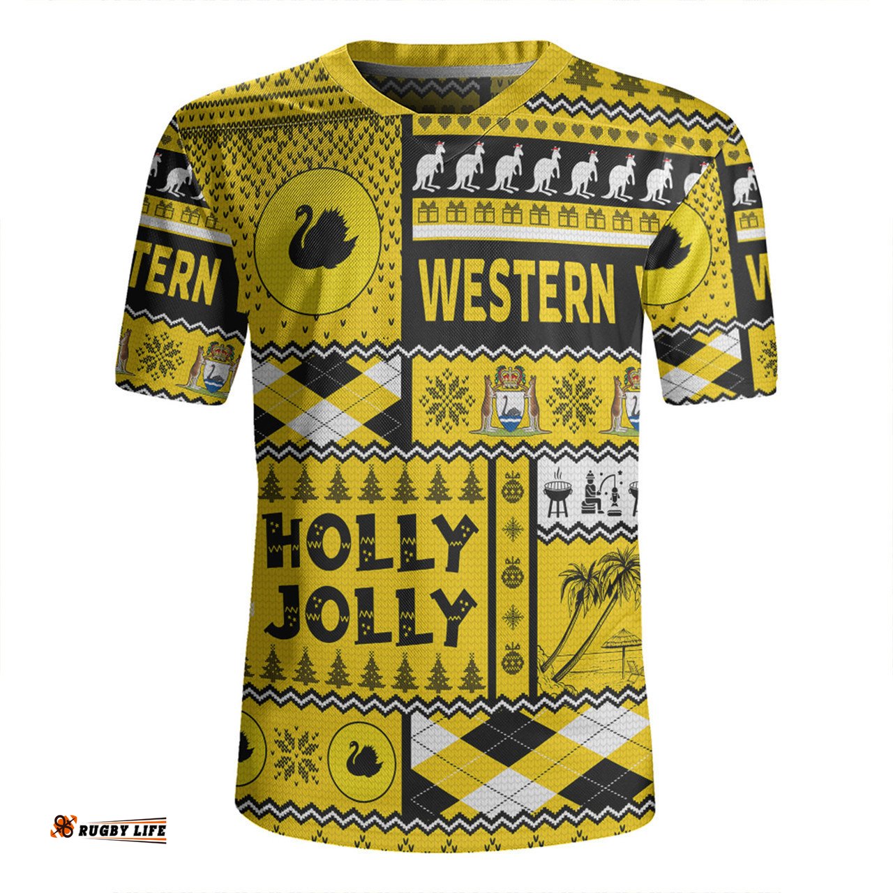 Western Australia Christmas V-Neck Rugby Jerseys - Holly Jolly Chrissie V-Neck Rugby Jerseys