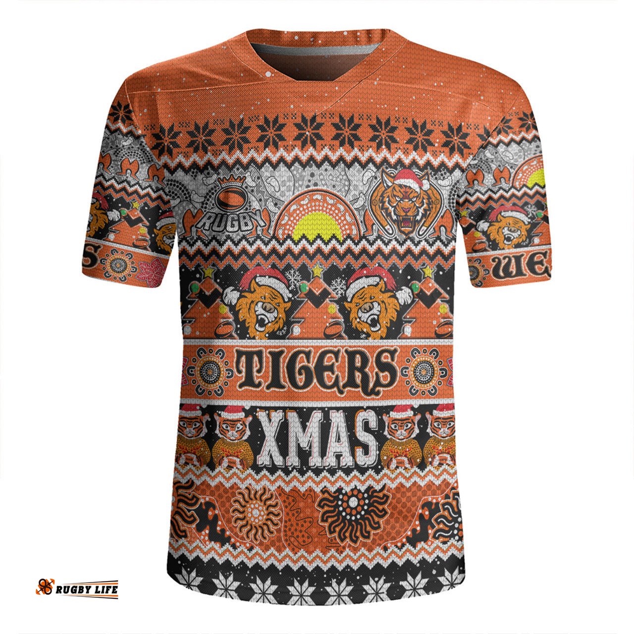 Wests Tigers Christmas Aboriginal Custom V-Neck Rugby Jerseys - Indigenous Knitted Ugly Xmas Style V-Neck Rugby Jerseys