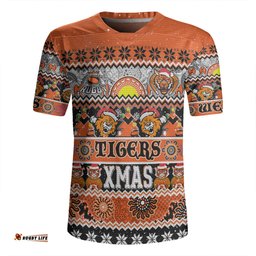 Wests Tigers Christmas Aboriginal Custom V-Neck Rugby Jerseys - Indigenous Knitted Ugly Xmas Style V-Neck Rugby Jerseys