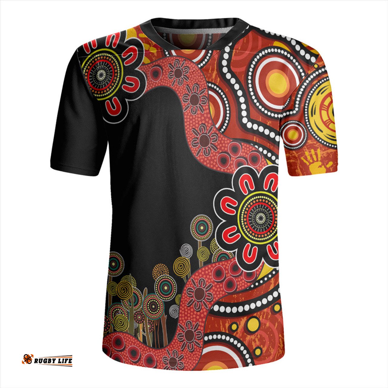 Australia V-Neck Rugby Jerseys Aboriginal Indigenous Dot Painting Red And Black