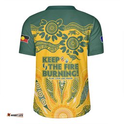 Australia V-Neck Rugby Jerseys Naidoc Week 2024 Indigenous Keep The Fire Burning Aboriginal Gum Leaf Painting Green