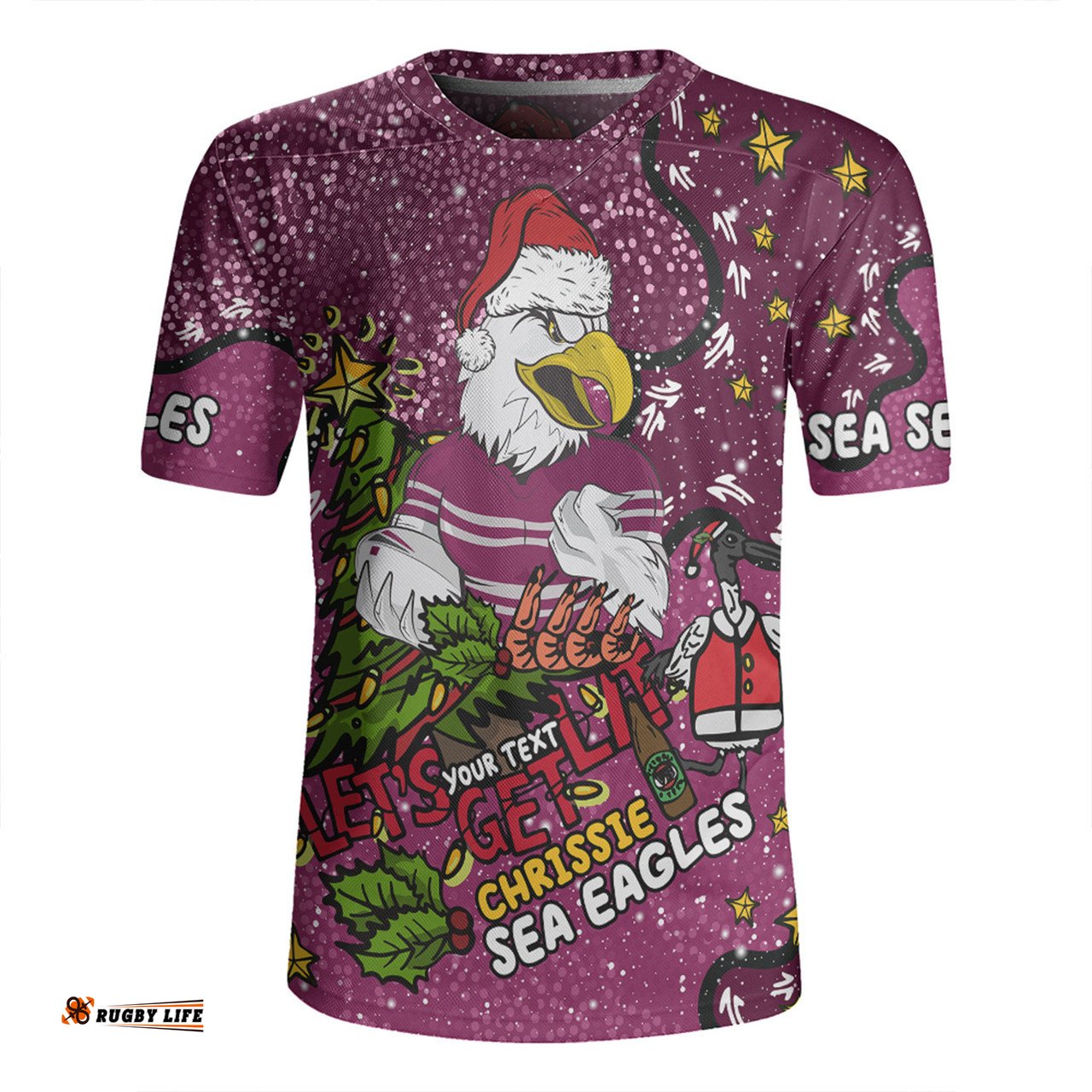 Manly Warringah Sea Eagles Christmas Custom V-Neck Rugby Jerseys - Let's Get Lit Chrisse Pressie V-Neck Rugby Jerseys