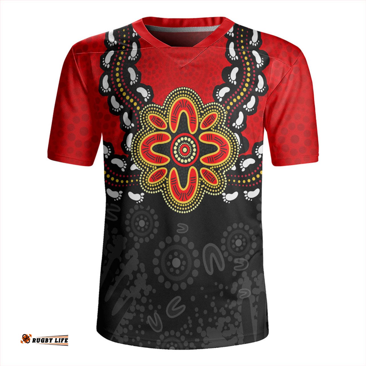 Australia V-Neck Rugby Jerseys Aboriginal Inspired Symbol Pattern
