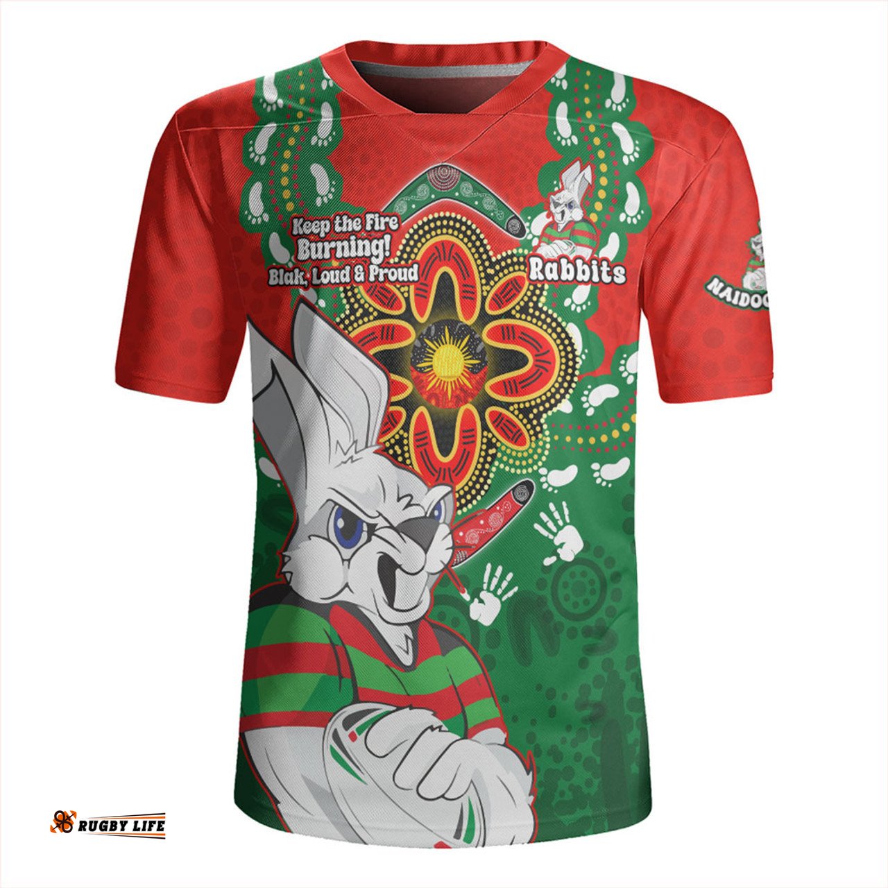 South Sydney Rabbitohs V-Neck Rugby Jerseys Aboriginal Inspired Naidoc Symbol Pattern