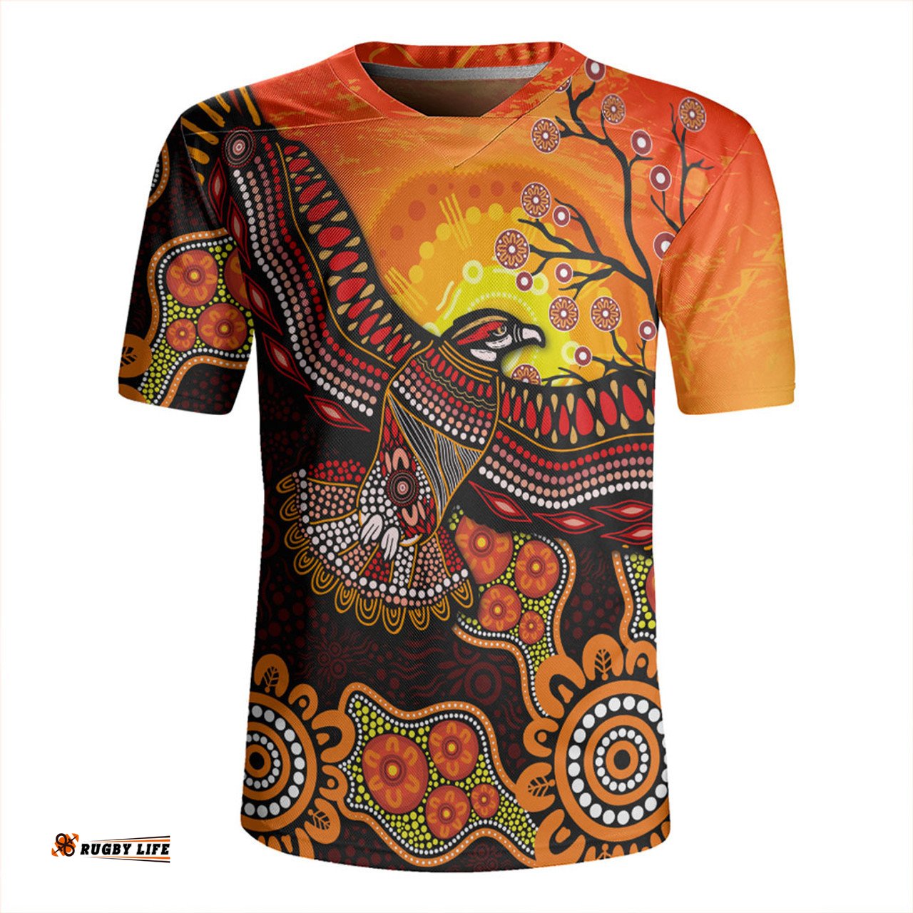 Australia V-Neck Rugby Jerseys Eagle Aboriginal Dot Painting Traditional