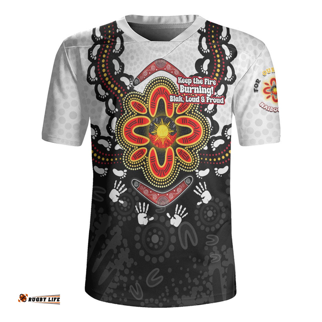 Australia V-Neck Rugby Jerseys Aboriginal Inspired Naidoc Symbol Pattern White