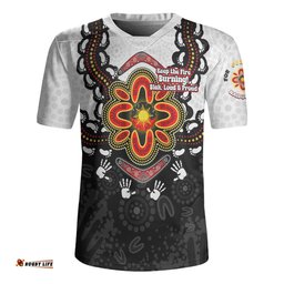 Australia V-Neck Rugby Jerseys Aboriginal Inspired Naidoc Symbol Pattern White