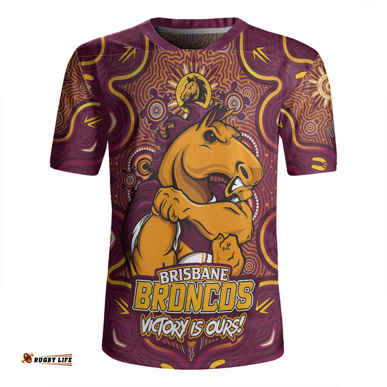 Brisbane Broncos V-Neck Rugby Jerseys Aboriginal Pattern Inspired Victory Is Ours
