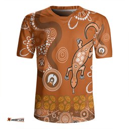 Australia Goanna Aboriginal V-Neck Rugby Jerseys - Indigenous Dot Goanna (Orange) V-Neck Rugby Jerseys