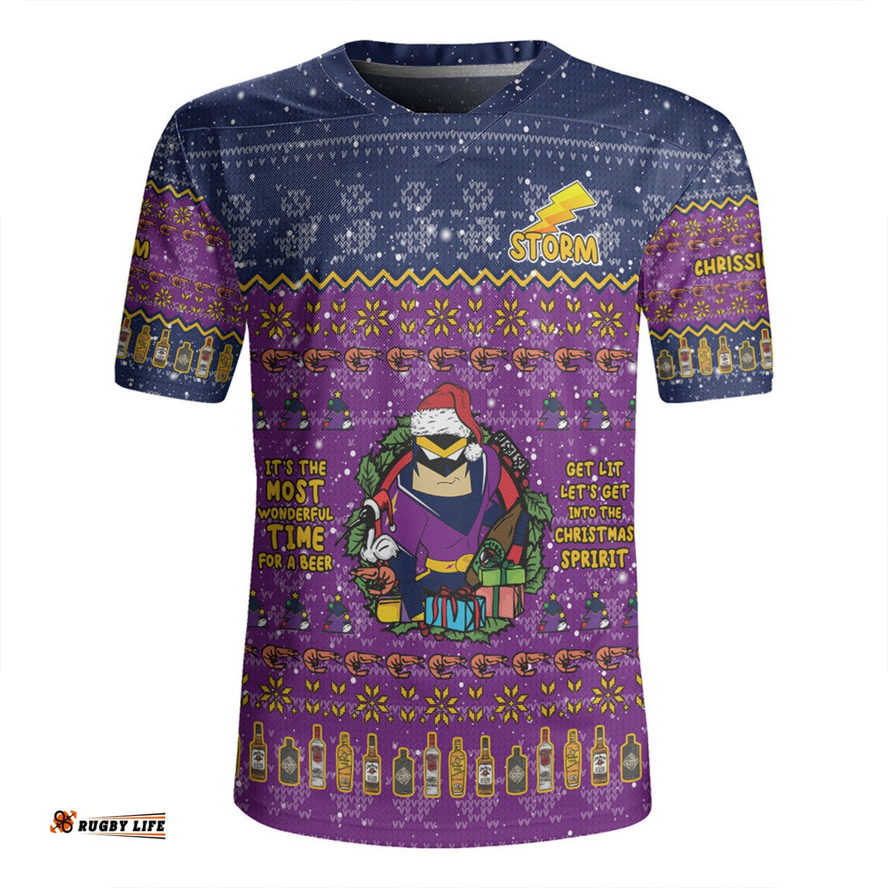 Melbourne Storm Christmas Custom V-Neck Rugby Jerseys - Chrissie Spirit V-Neck Rugby Jerseys