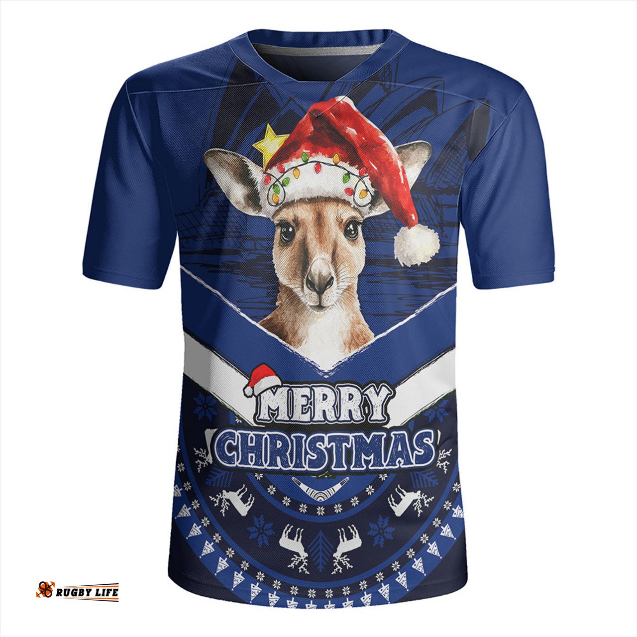 Australia V-Neck Rugby Jerseys Holiday Kangaroo Merry Christmas Blue