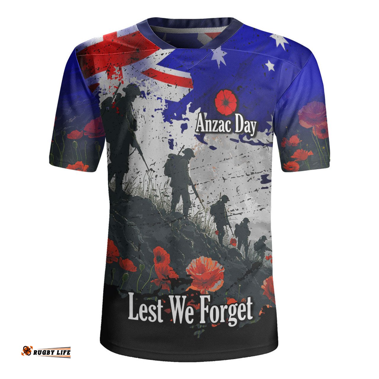 Australia V-Neck Rugby Jerseys - Custom Anzac Day Soldiers With Australia Flag Grunge Style