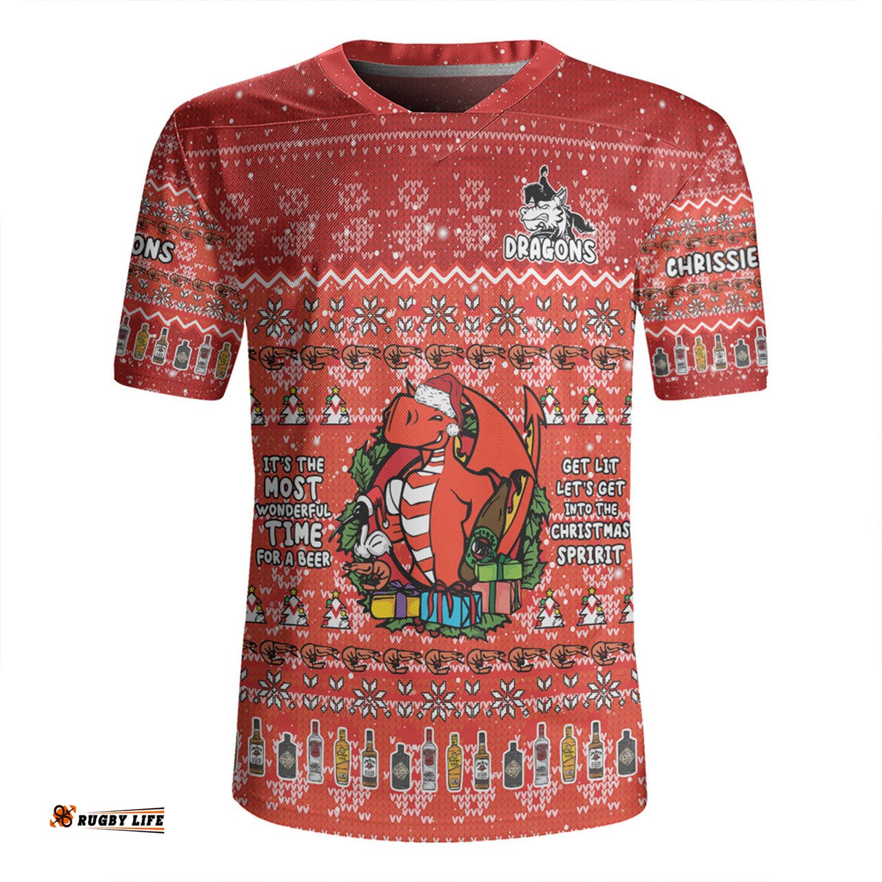 St. George Illawarra Dragons Christmas Custom V-Neck Rugby Jerseys - Chrissie Spirit V-Neck Rugby Jerseys