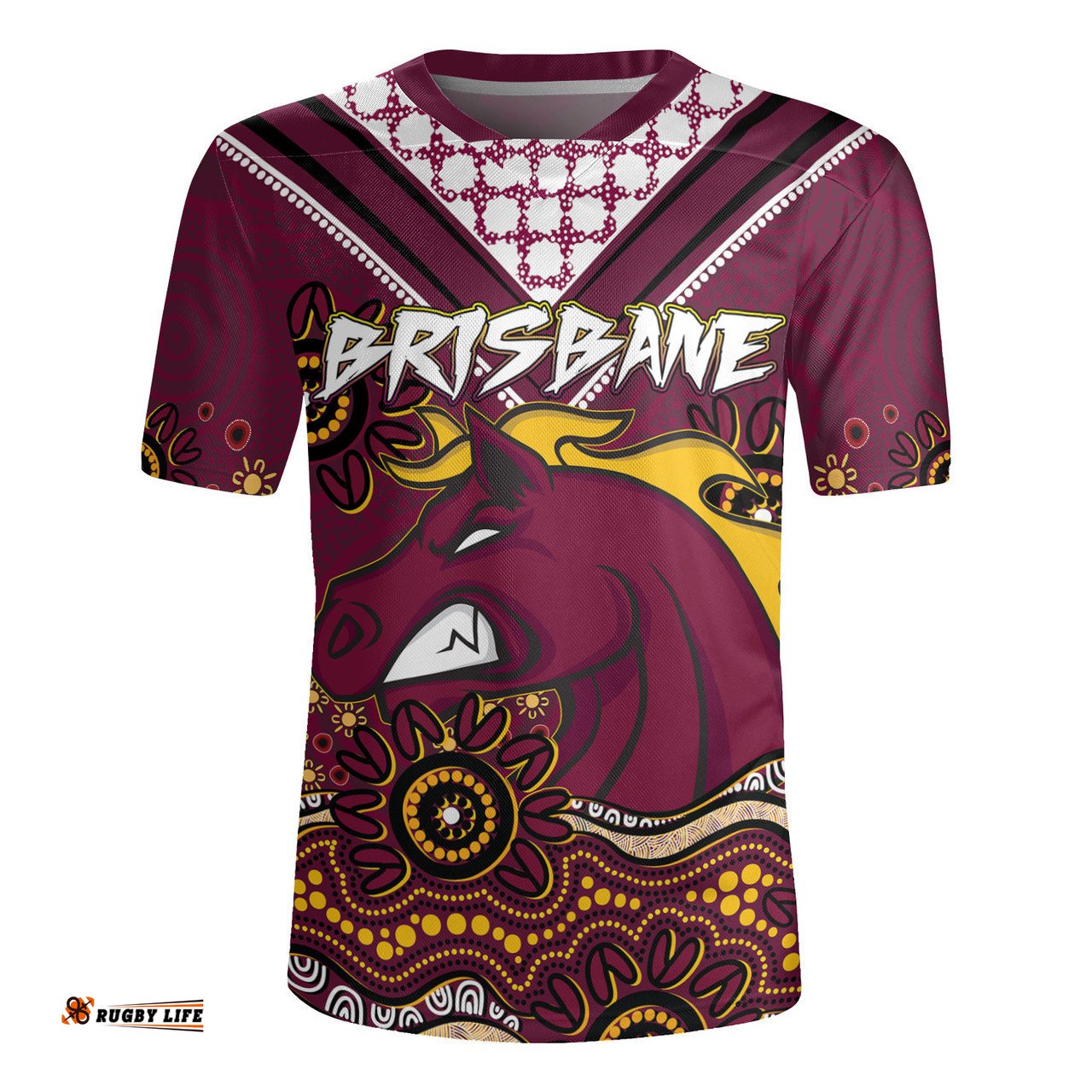 Brisbane Broncos V-Neck Rugby Jerseys - Custom Maroon Bronxnation Blooded Aboriginal Inspired