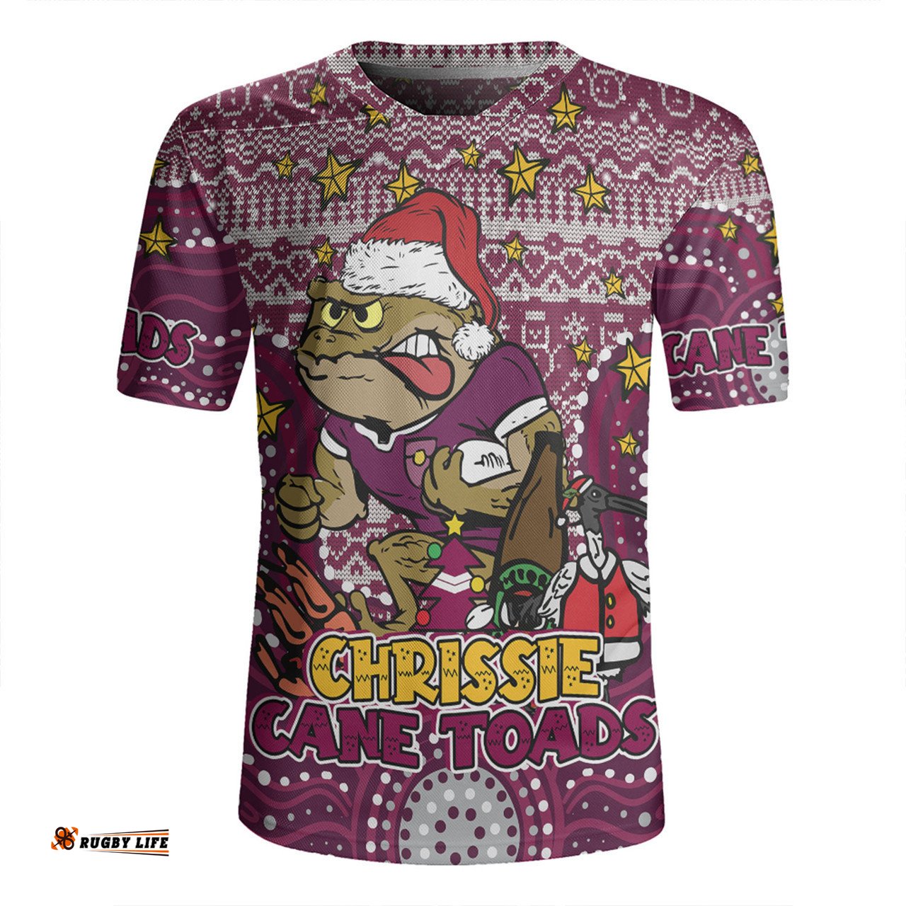 Queensland Cane Toads Christmas Custom V-Neck Rugby Jerseys - Christmas Knit Patterns Vintage Jersey Ugly V-Neck Rugby Jerseys