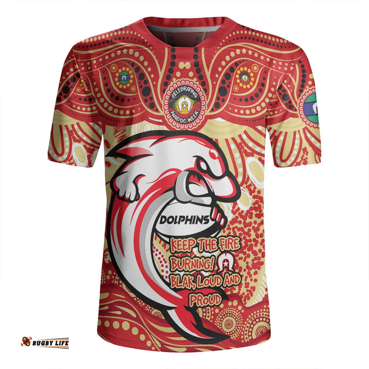 Redcliffe Dolphins V-Neck Rugby Jerseys Celebrating Naidoc Week 2024 Aboriginal Dot Art Inspired