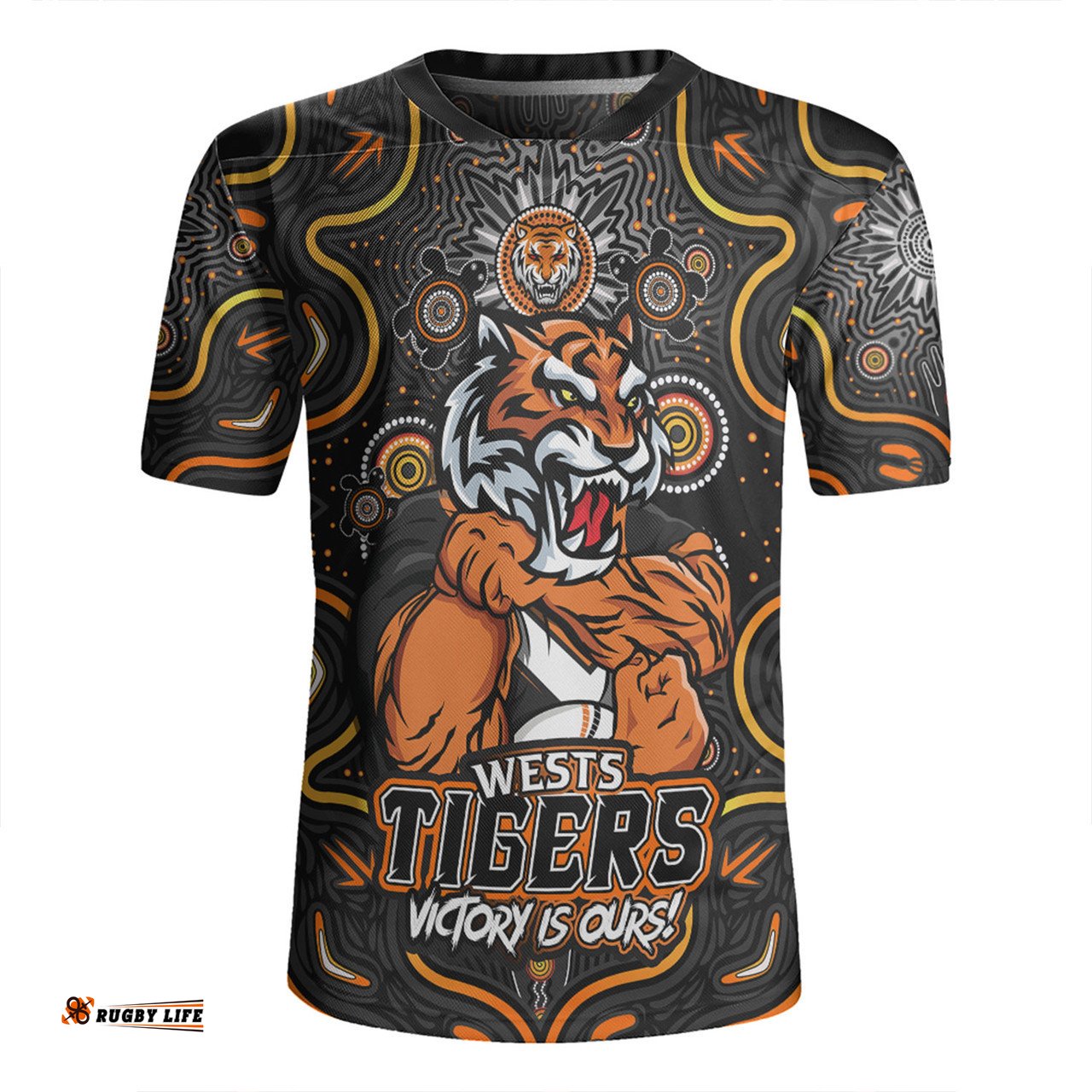 Wests Tigers V-Neck Rugby Jerseys Aboriginal Pattern Inspired Victory Is Ours