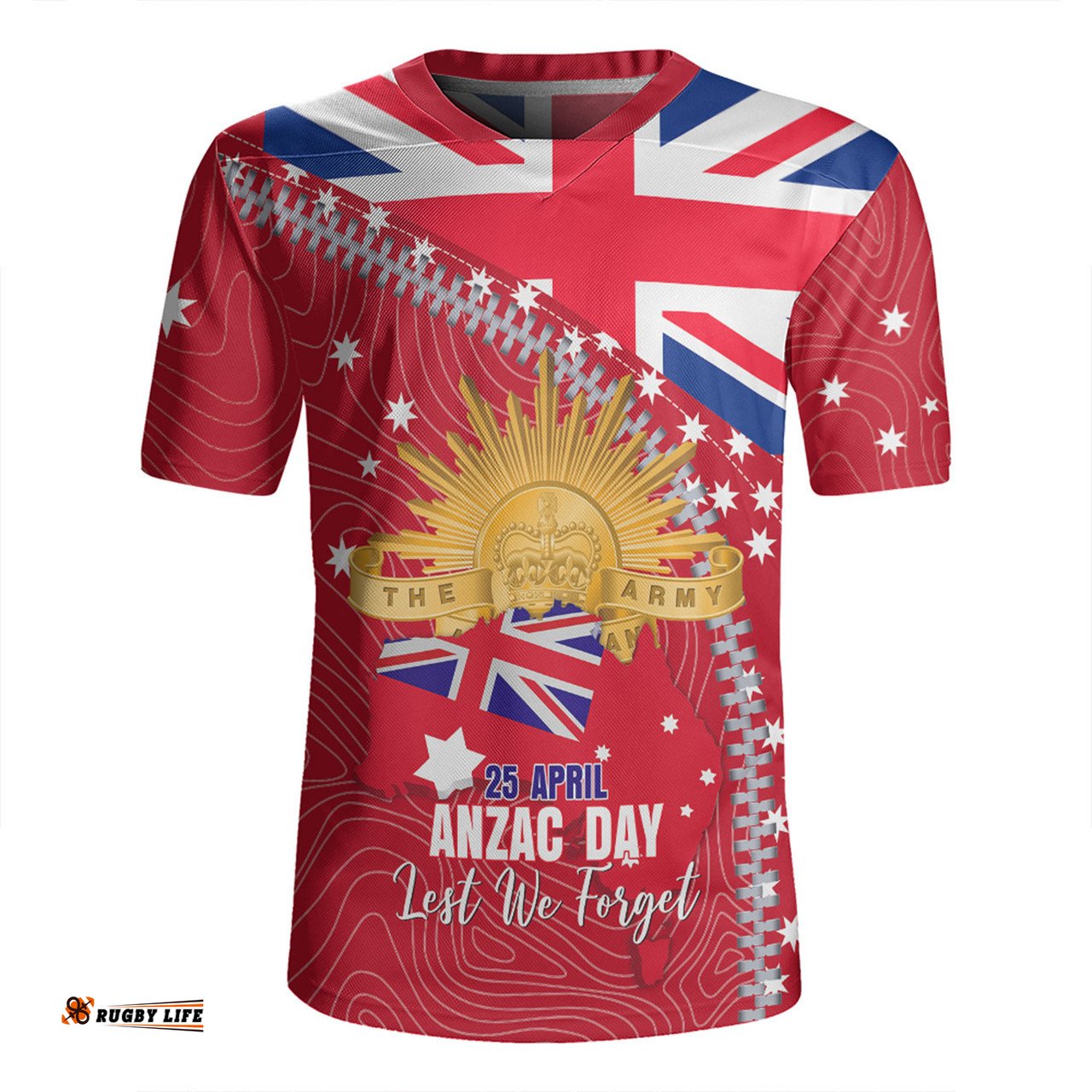 Australia V-Neck Rugby Jerseys - Anzac Day Lest We Forget Australian Red Ensign