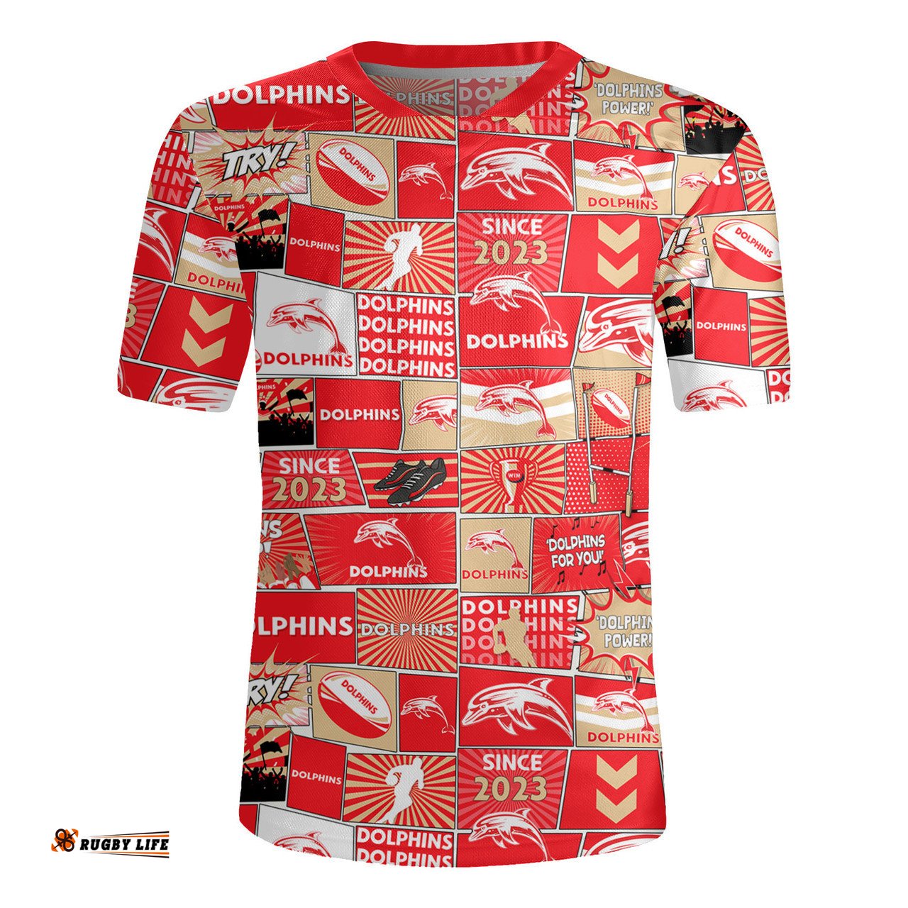 Redcliffe Dolphins V-Neck Rugby Jerseys - Team Of Us Die Hard Fan Supporters Comic Style