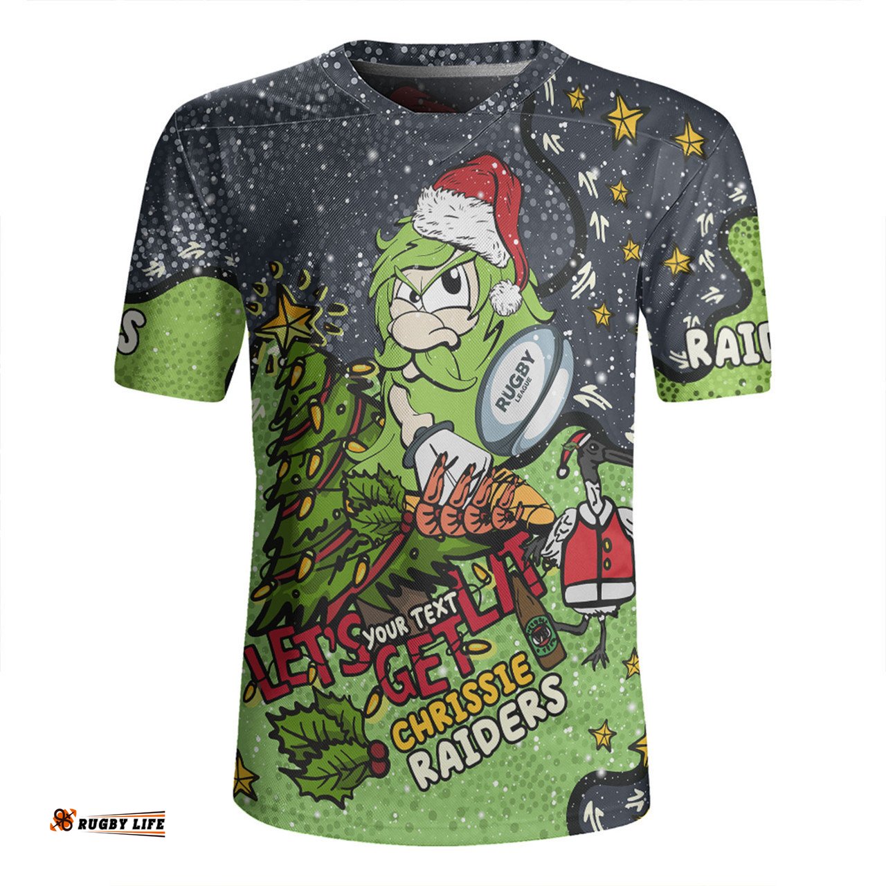 Canberra Raiders Christmas Custom Let's Get Lit Chrisse Pressie Rugby Jersey