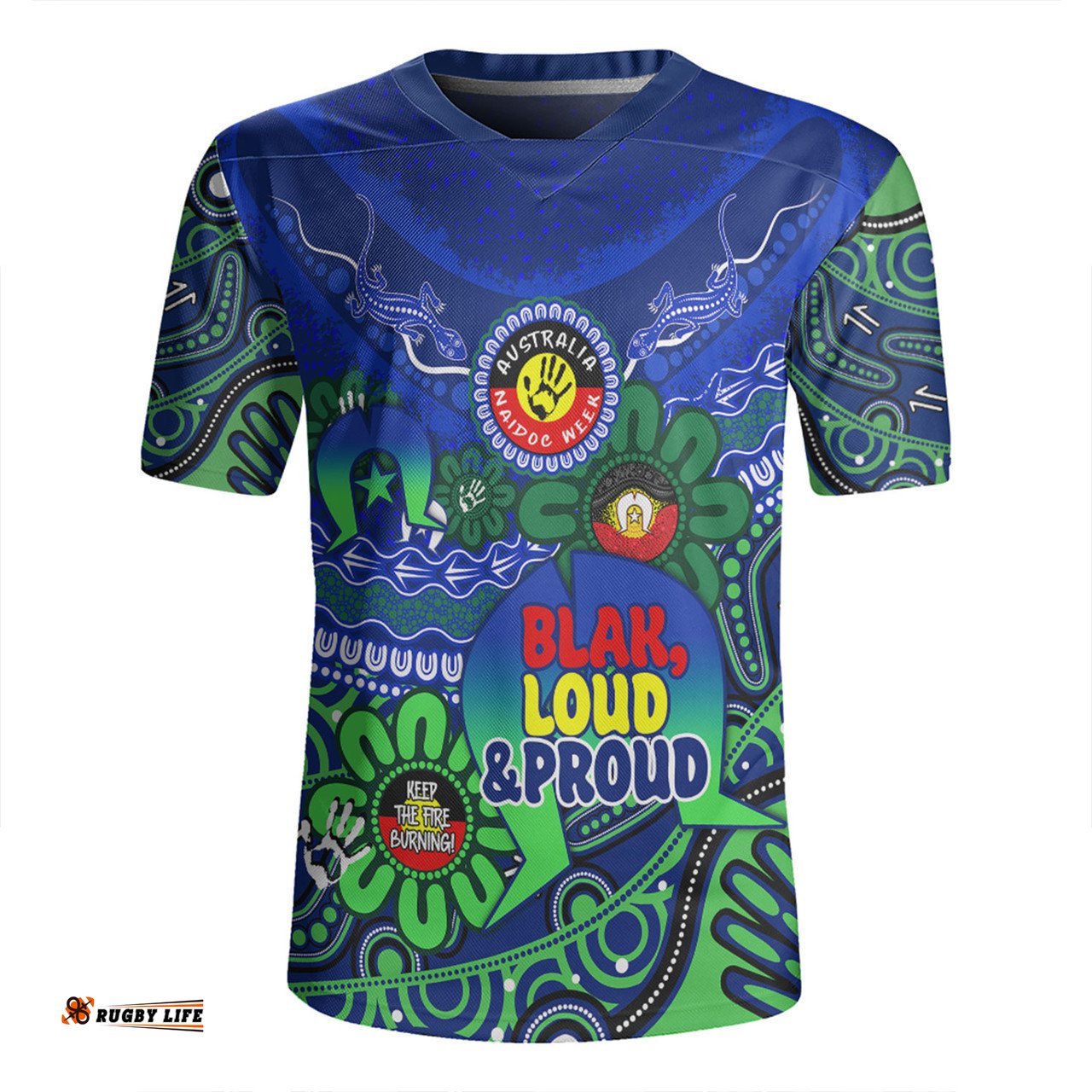 Australia Naidoc Week Torres Strait Symbol With Aboriginal Pattern Inspired Blue Rugby Jersey