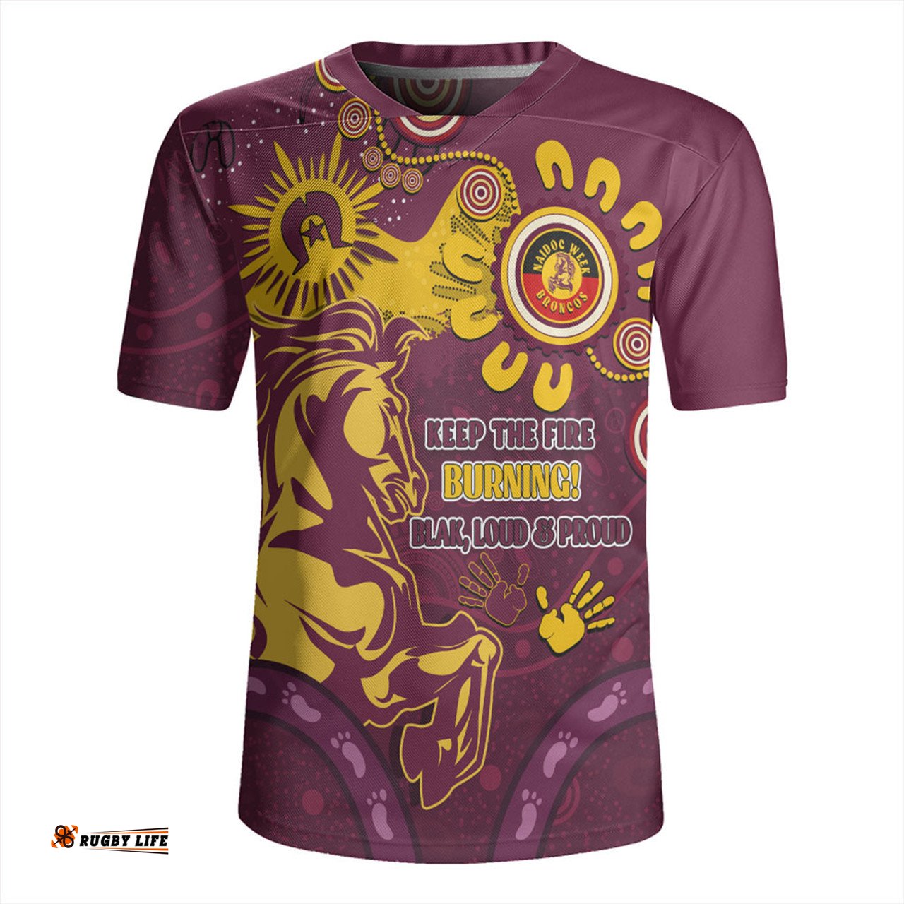 Brisbane Broncos Aboriginal Indigenous Naidoc Week Dreamtime Dot Painting With Flag Rugby Jersey