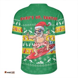 Australia Merry Christmas Mate Surf's Up Santa Green Rugby Jersey