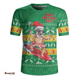 Australia Merry Christmas Mate Surf's Up Santa Green Rugby Jersey
