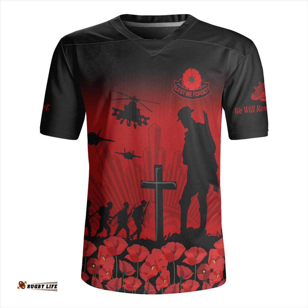 Australia Lest We Forget Red Poppies Special Style Rugby Jersey