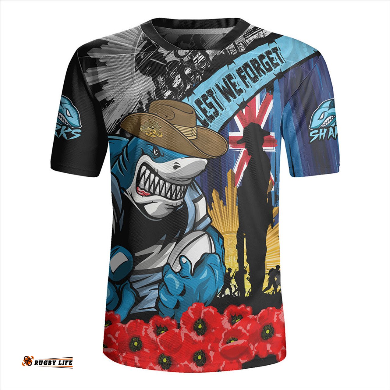 Cronulla Sutherland Sharks United In Spirit Anzac Day Tribute Rugby Jersey