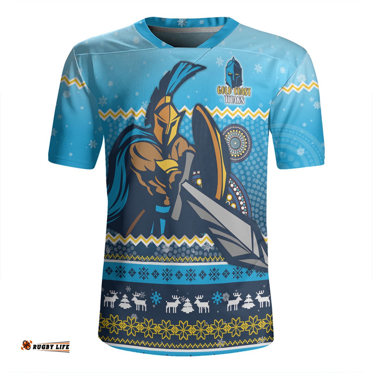 Gold Coast Titans Christmas Custom Ugly Xmas And Aboriginal Patterns For Die Hard Fan Rugby Jersey