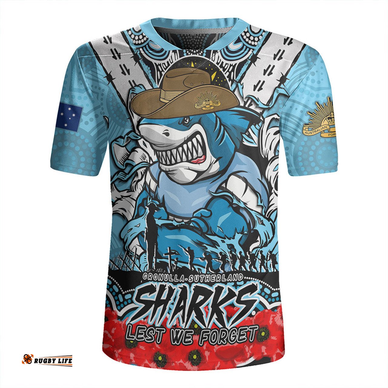 Cronulla Sutherland Sharks Ripped Legacy Of The Game The ANZAC Spirit Lives On Rugby Jersey