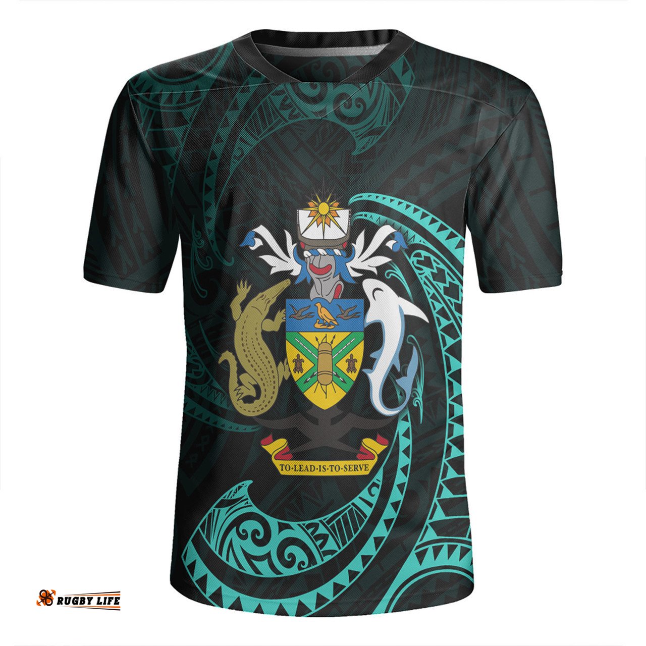 Australia South Sea Islanders Solomon Islands Turquoise Tribal Wave Pattern Rugby Jersey