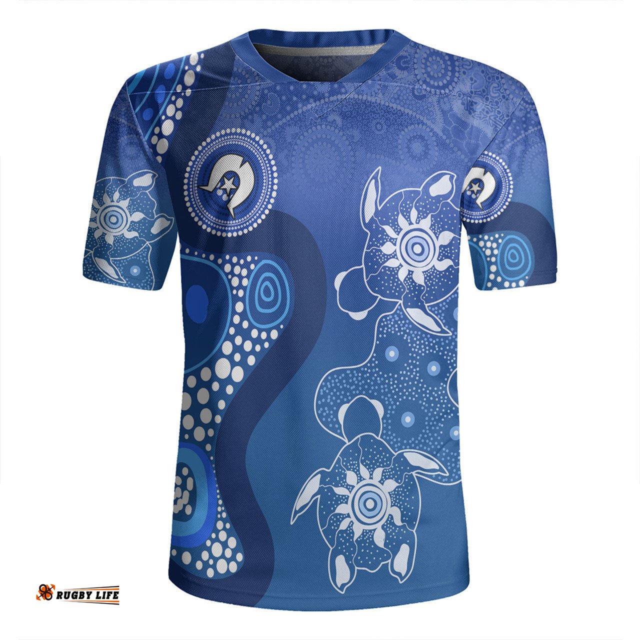 Australia Turtles Aboriginal Indigenous Dot Turtles In The Ocean (Blue) Rugby Jersey
