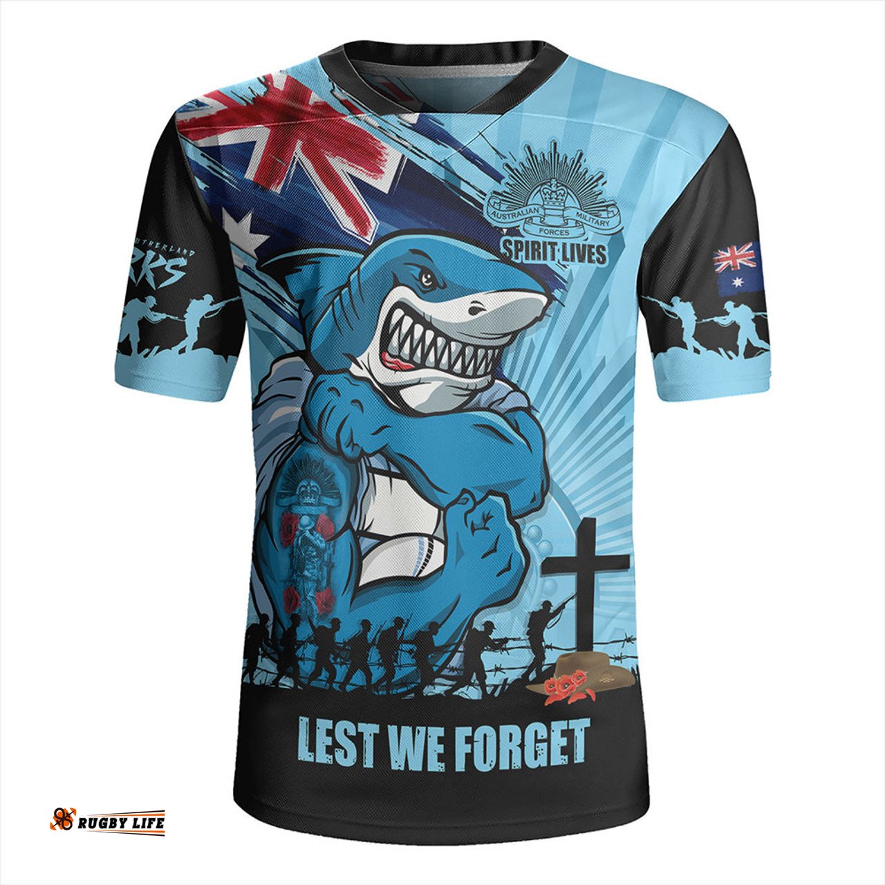 Cronulla Sutherland Sharks Fearless ANZAC Defender Rugby Jersey