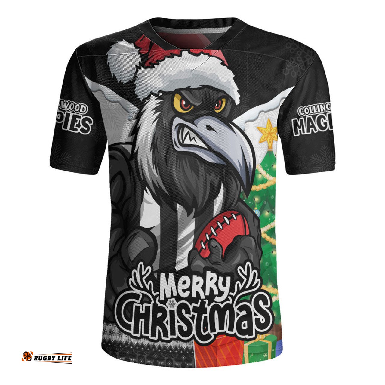Collingwood Santa Scoring Touchdown On Christmas Game Day Rugby Jersey
