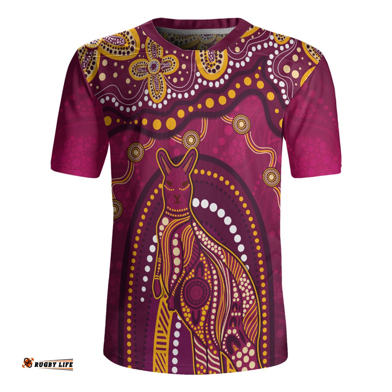 Indigenous Australian Aboriginal Kangaroo Dreaming Outback Spirit Edition Maroons Rugby Jersey