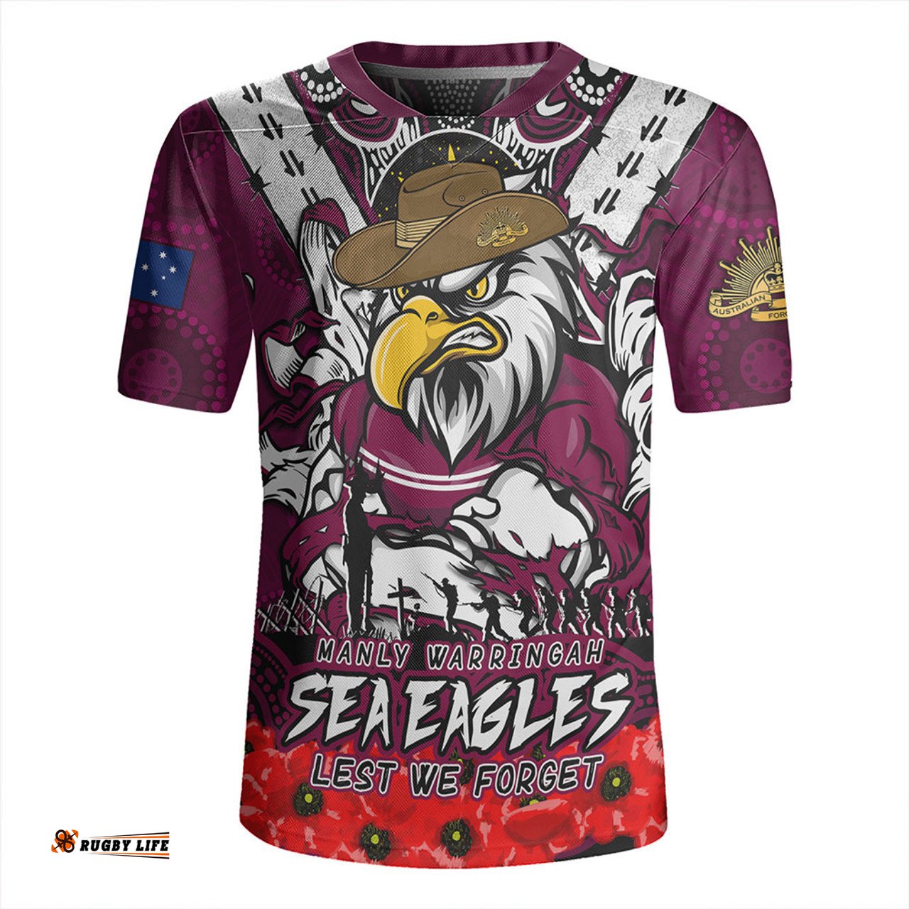Manly Warringah Sea Eagles Ripped Legacy Of The Game The ANZAC Spirit Lives On Rugby Jersey