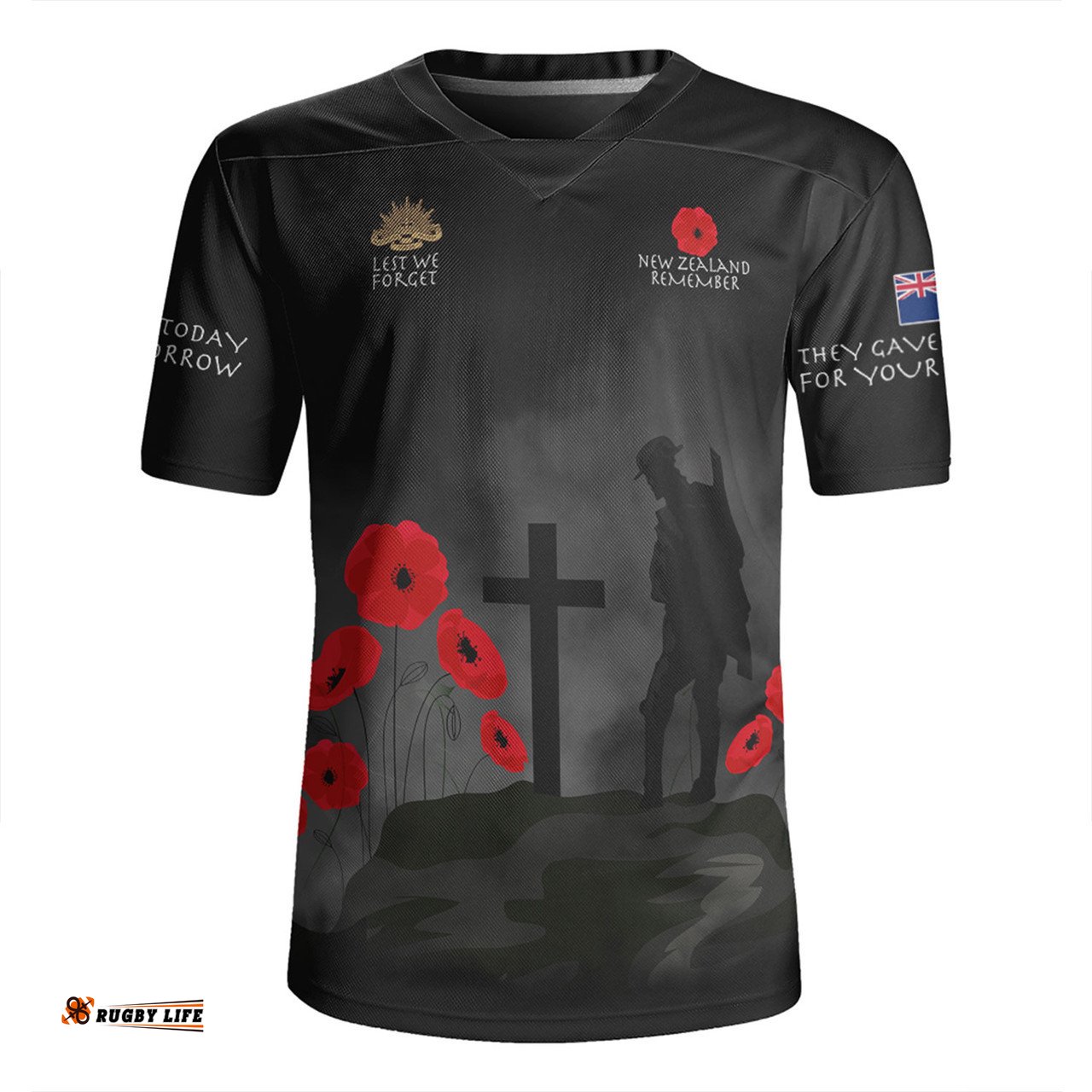 New Zealand Anzac Day New Zealand Warriors Remember Black Rugby Jersey