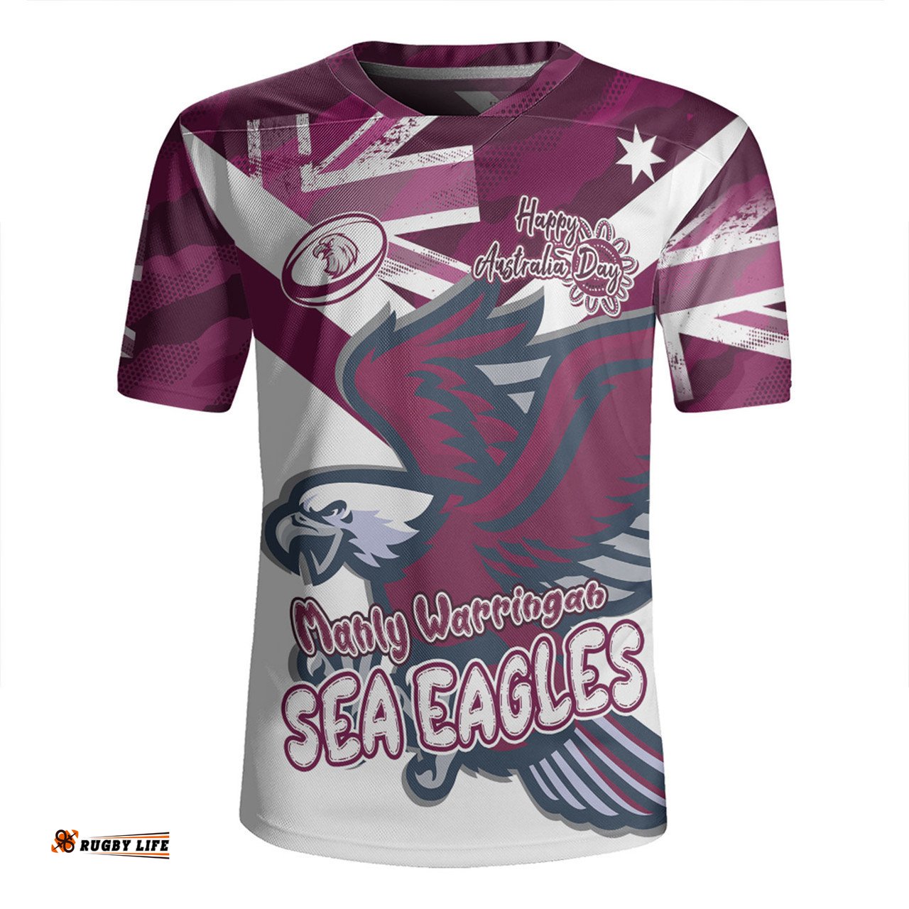 Manly Warringah Sea Eagles Happy Australia Day We Are One And Free V2 Rugby Jersey