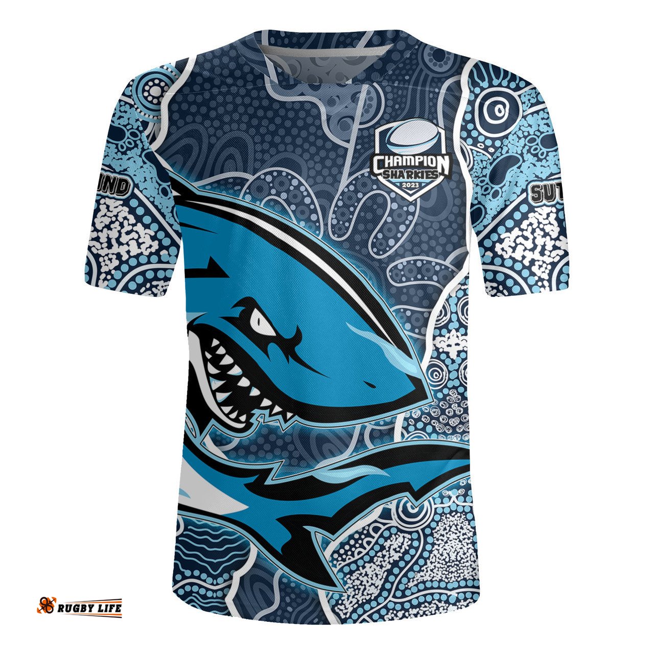 Cronulla Sutherland Sharks Grand Final Custom Custom Cronulla Sutherland Sharks and Sutherland Sharkies With Contemporary Style Of Aboriginal Painting Rugby Jersey