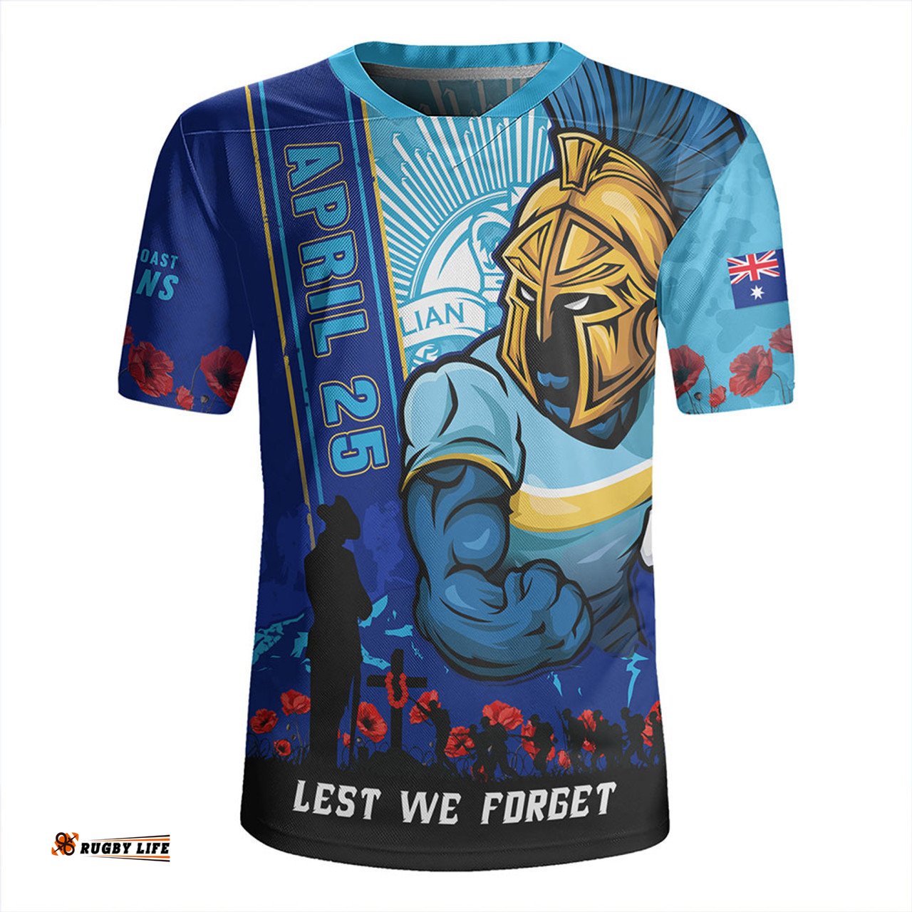 Gold Coast Titans Anzac Day Lest We Forget Strong Fighting Spirit Rugby Jersey