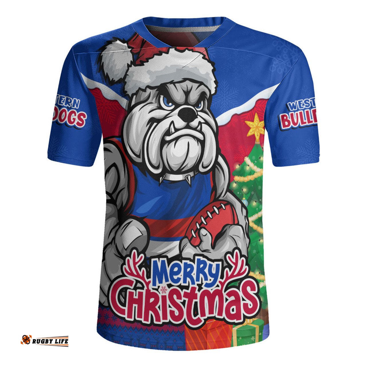 Western Bulldogs Santa Scoring Touchdown On Christmas Game Day Rugby Jersey