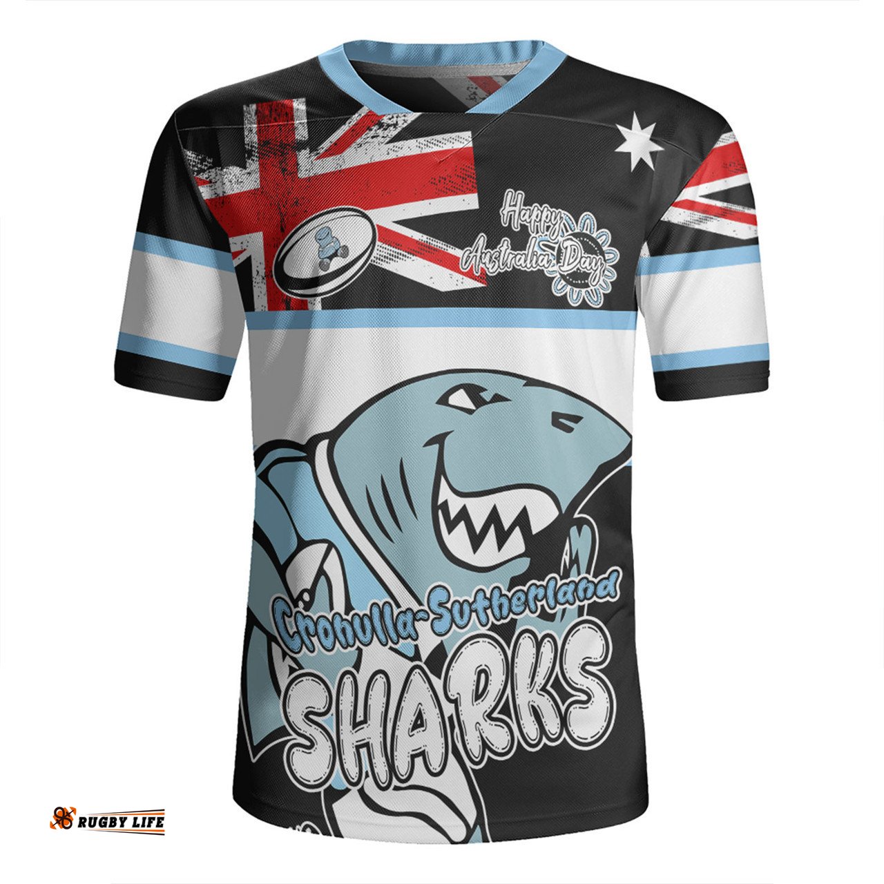 Cronulla Sutherland Sharks Happy Australia Day We Are One And Free V2 Rugby Jersey