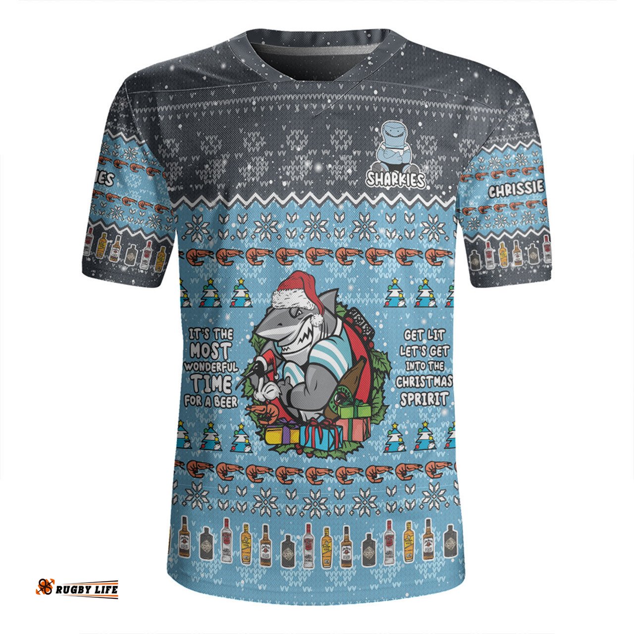 Cronulla Sutherland Sharks Christmas Custom Chrissie Spirit Rugby Jersey