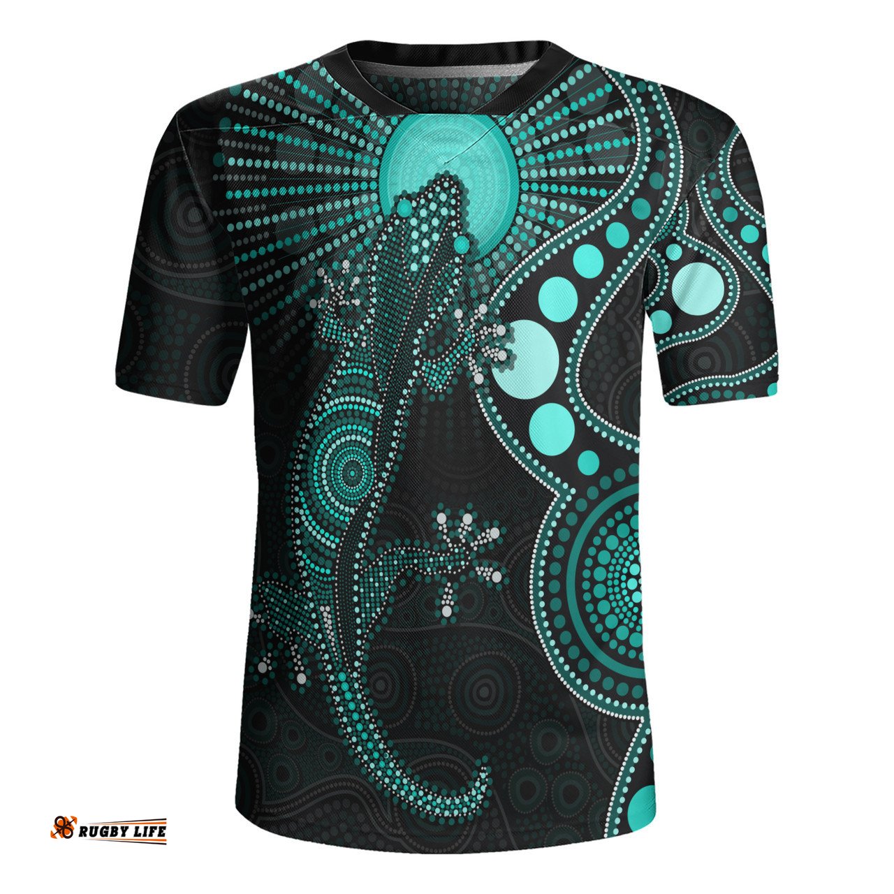 Indigenous Australian Aboriginal Turquoise Dreaming Gecko Spirit Rugby Jersey