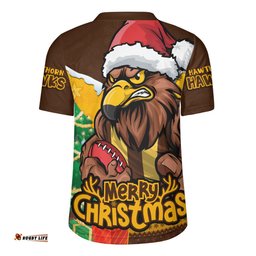 Hawthorn Santa Scoring Touchdown On Christmas Game Day Rugby Jersey